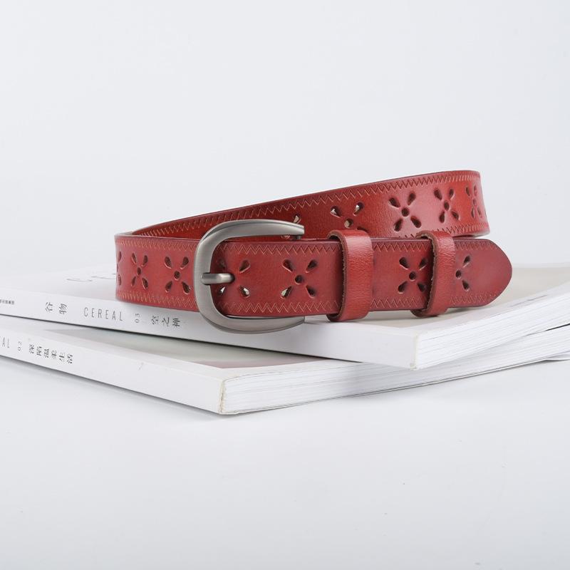 Hollow Embossed Cowhide Women'S Genuine Leather Women'S Belt Pin Buckle Women'S Retro With Casual Pants Jeans
