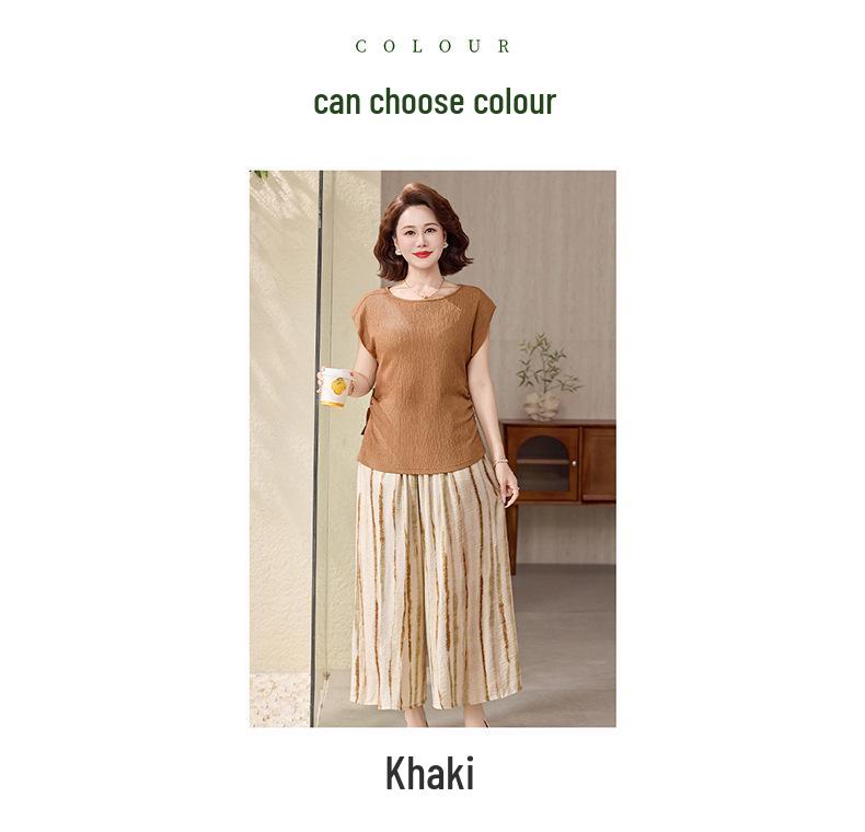 Mom's 2026 Summer Short Sleeve Top & Wide-Leg Pants Set for Middle-Aged Women
