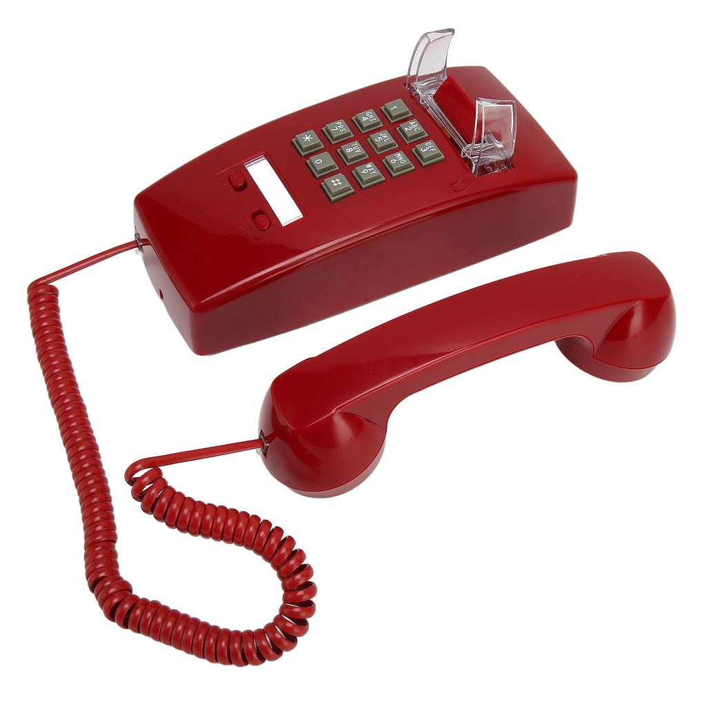 Old Style Retro Wall Phone Waterproof Landline Corded Telephone with Handset Volume Control for Home Hotel Office Red