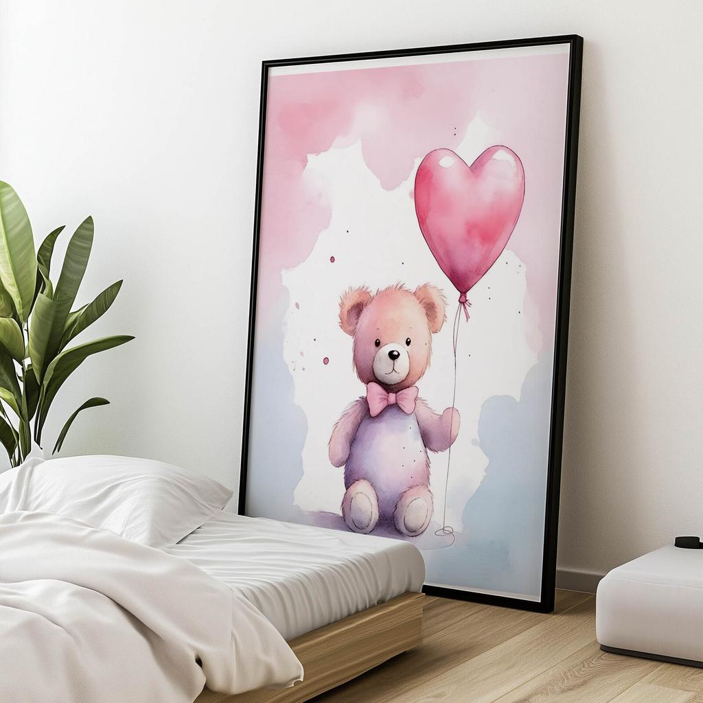 Teddy Bear With Heart Balloon Teddy Bear With Heart Balloon, 30X40 Cm, Dark Brown Wooden Frame, 230 Gsm Matte Paper