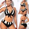 Costume da bagno donna a vita alta con stampa a righe a punto Costume da bagno donna sexy taglie forti Due pezzi Costumi da bagno da spiaggia