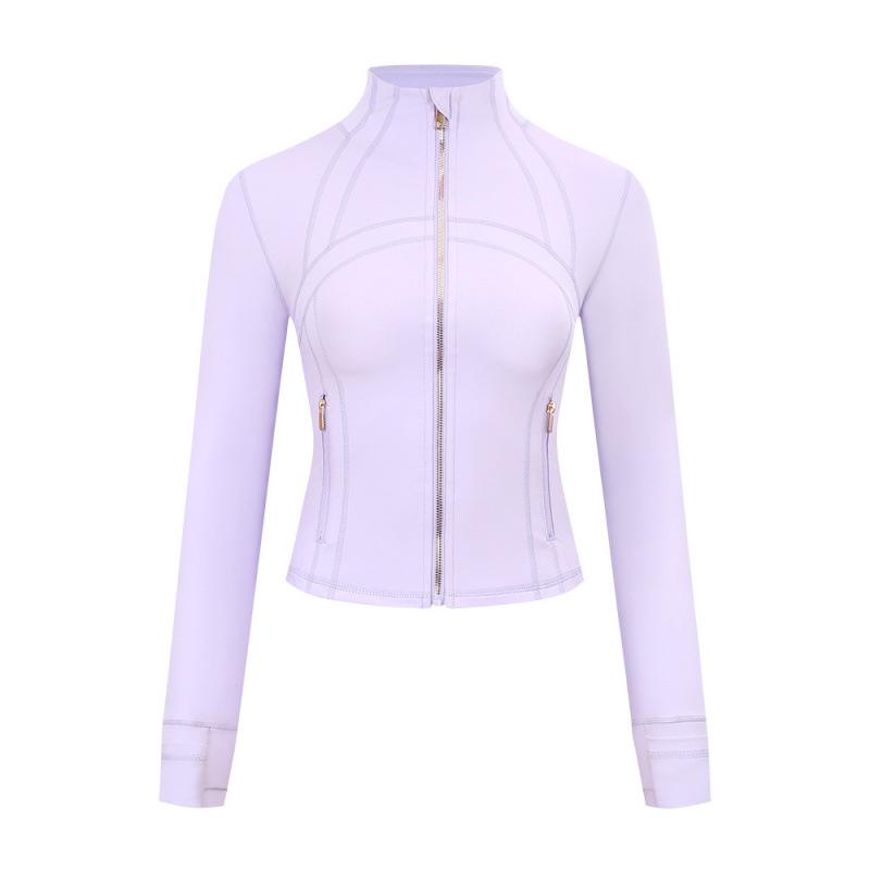 Lulu Logo Slim-Fit Ladies' Stand-Collar Jacket with Gold Zipper, Long-Sleeved Sports Fitness Outerwear