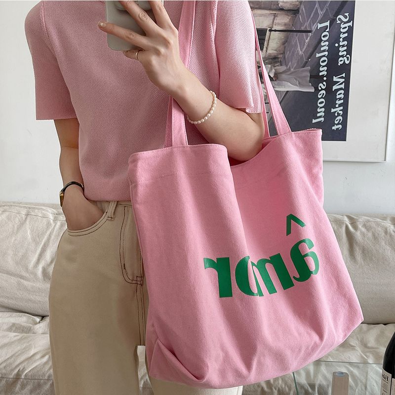 

Fashion Lazy Canvas Shoulder Bag Women Large Capacity Letter Print Tote Women s Bag Commuter Casual Handbag amor pink shoulder 42*40*10