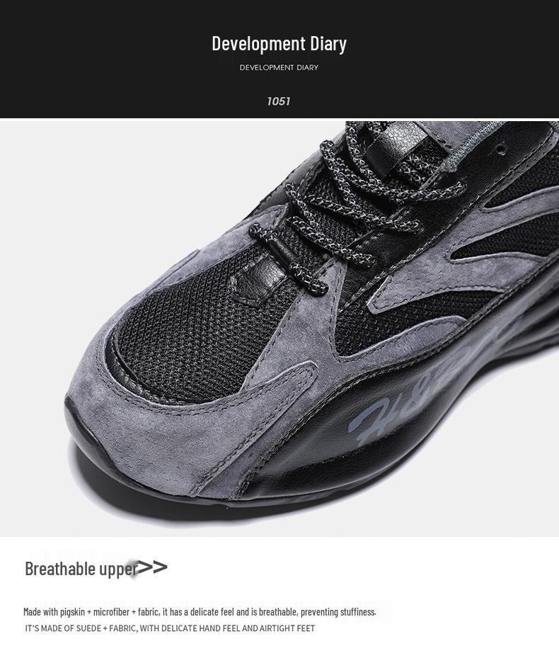 Men's Trendy Korean Style Breathable Dad Shoes with Vulcanized Thick Sole and Hidden Heel for All Seasons