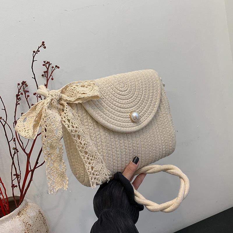 Beach Trend Personality 2025 Silk Scarf New Summer ins Trendy Straw Simple Rattan One Shoulder Crossbody Underarm Bag