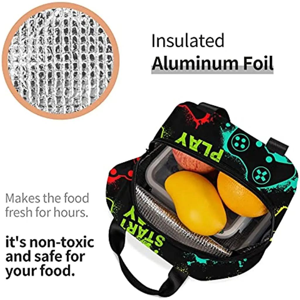 Colorful Joystick Game Lunch Bag Compact Tote Bag Reusable Lunch Box Container for Women Men School Office Work Picnic