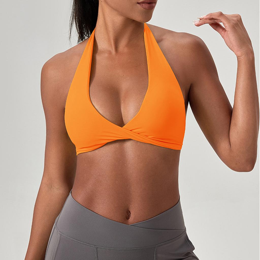 Top Corto Sportivo da Donna con Scollo all'Americana e Profonda Scollatura a V, Senza Ferretto, Tessuto Morbido, Reggiseno Sportivo per Yoga, Allenamento, Fitness, Esercizio