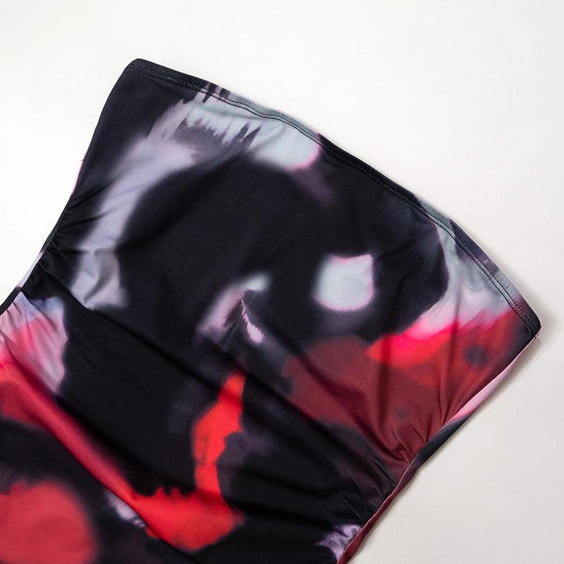 Dámské jarní pouzdrové tištěné plisované pulovry šaty krátké obepínající boky