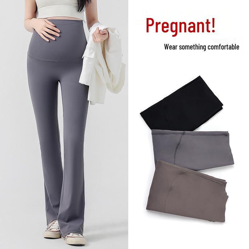 2026 Spring Maternity Flare Pants - High Waist, Belly Support, Elastic Sharkskin XL