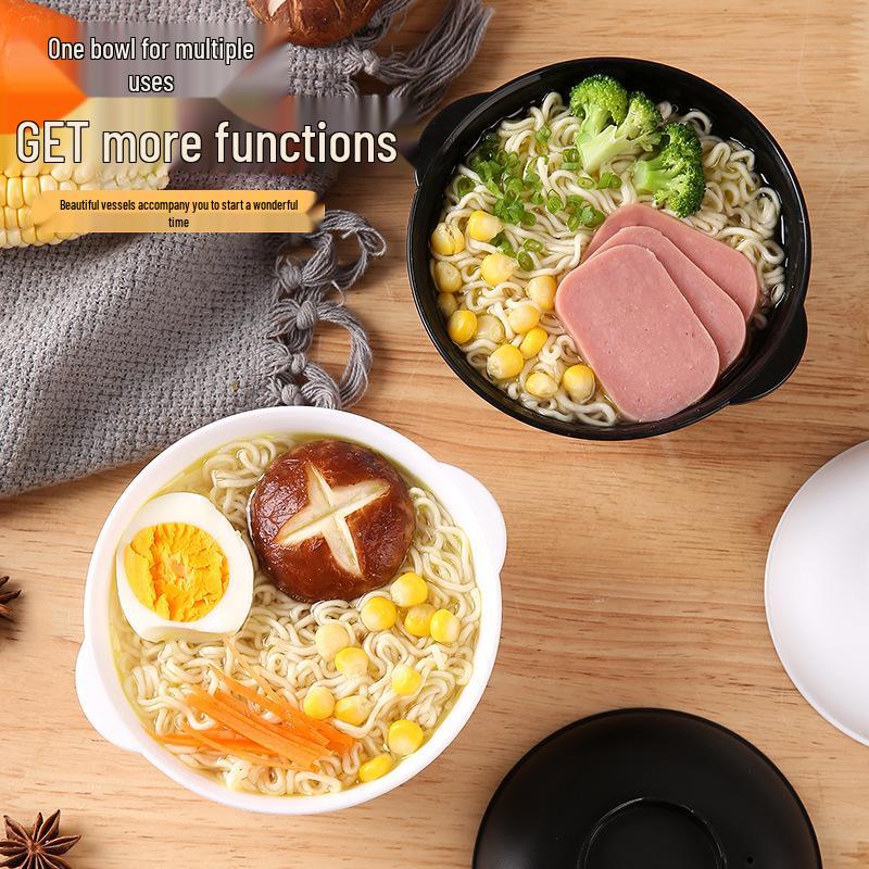 Bol à Nouilles Double Anse avec Couvercle, Chaleur Maintenue, Micro-ondable - Qualité Alimentaire pour Ramen et Repas d'Enfants.