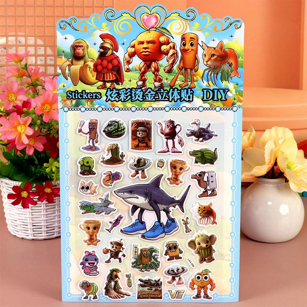 

1PCS Tung Tung Tung Sahur Abstract Animal 3D Bubble Stickers Italian Brainrot Funny Cartoon Decals for Scrapbook Suitcase Phone