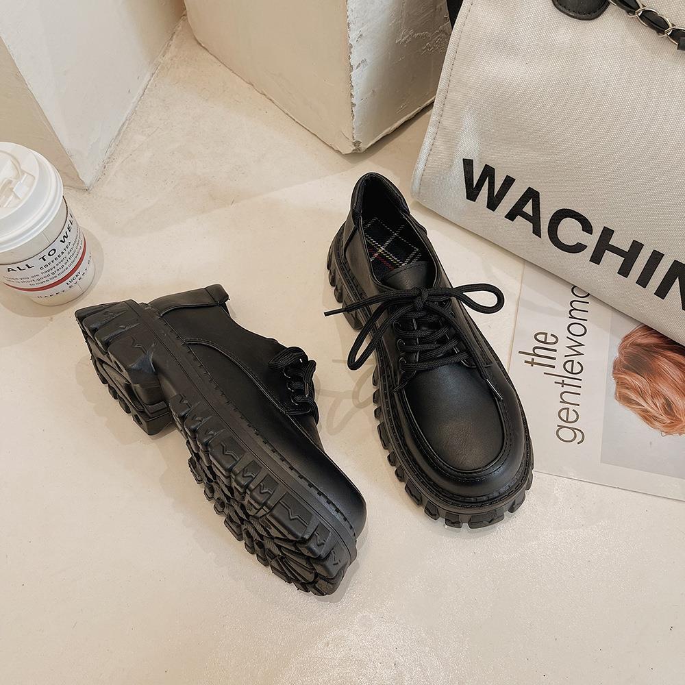 

2025 летние новые черные универсальные туфли на платформе повседневные женские туфли в ретро-британском стиле со шнуровкой jk college 35