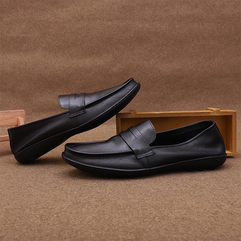 2025 New Men's Bean Shoes Soft Soled Comfortable Korean Style Trendy Single Toe Layer Leather Leather Shoes for Casual Men