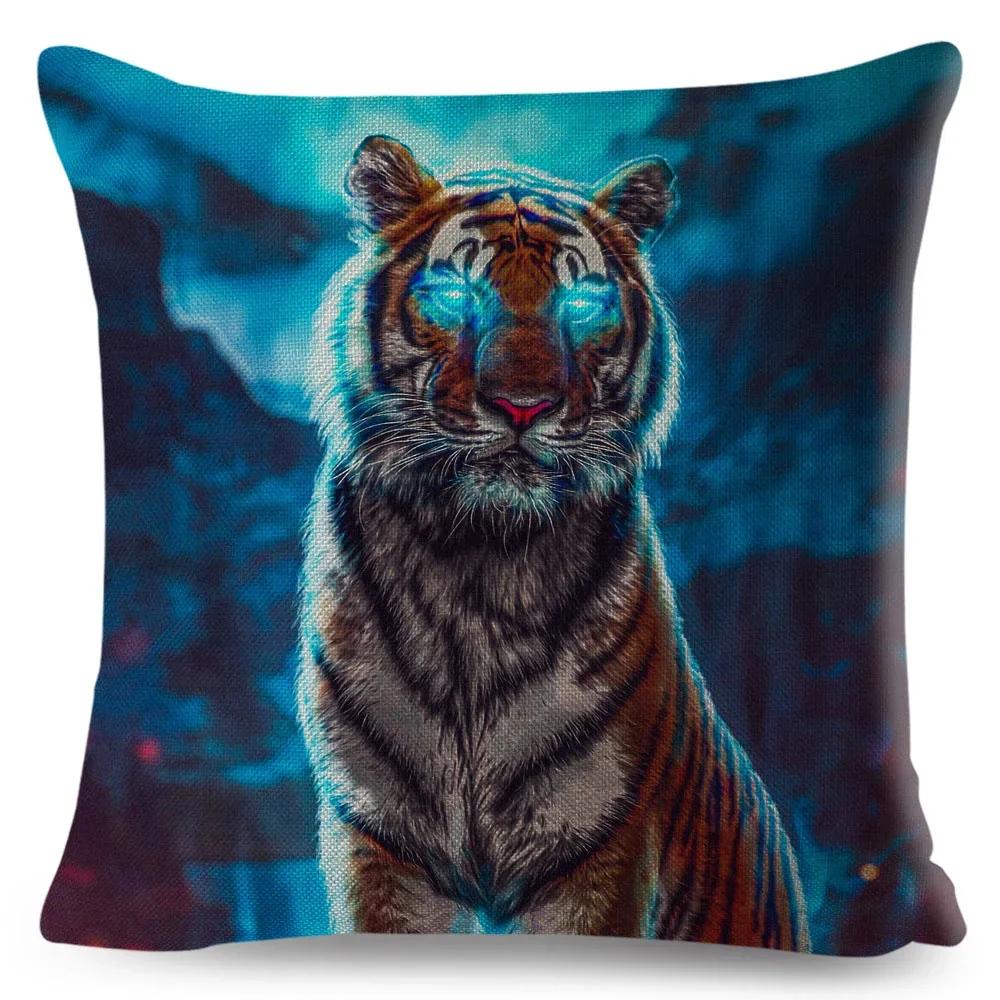 Mythology Lion Wolf Horse Pillow Case Decor Cartoon Water Color Animal Cushion Cover Polyester Pillowcase for Sofa Car Home