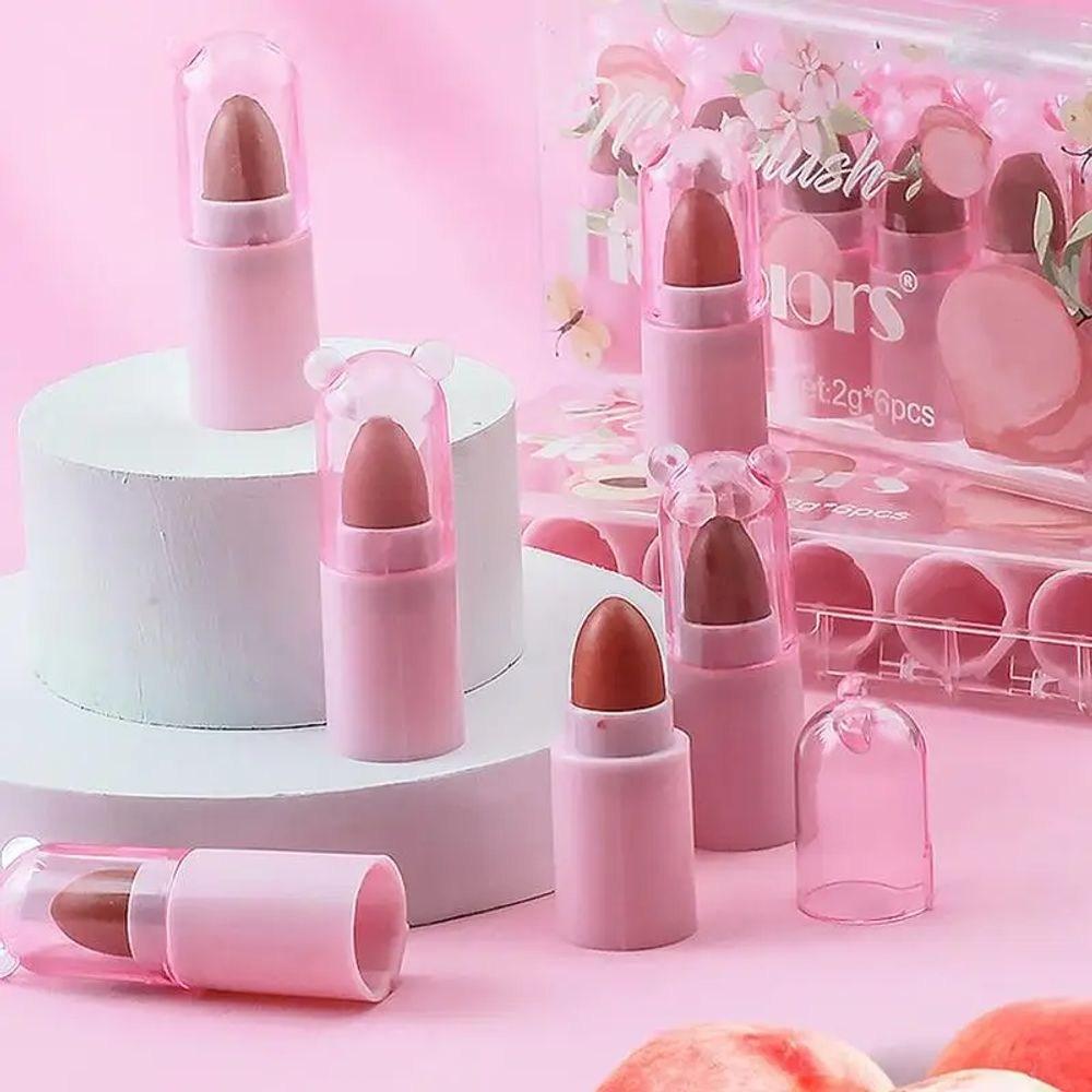 Błyszczyk do ust Velvet Matte Mini Small Lipstick Wodoodporny Długotrwały Glaze Full Color Women Makeup Set 6, 6 Kolorów Szminki, 1 Sztuka