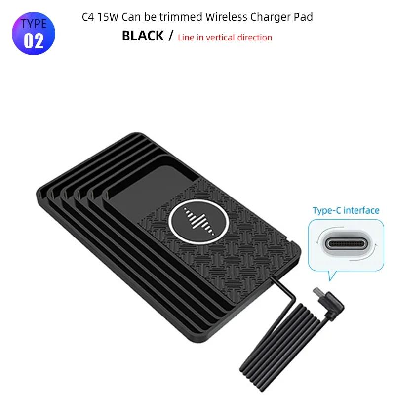 Type C Car Wireless Charger Mat Silicone Non-Slip Pad for iPhone 15 14 13 12 11 Samsung S24 Xiaomi Car Phone Fast Charging Stand
