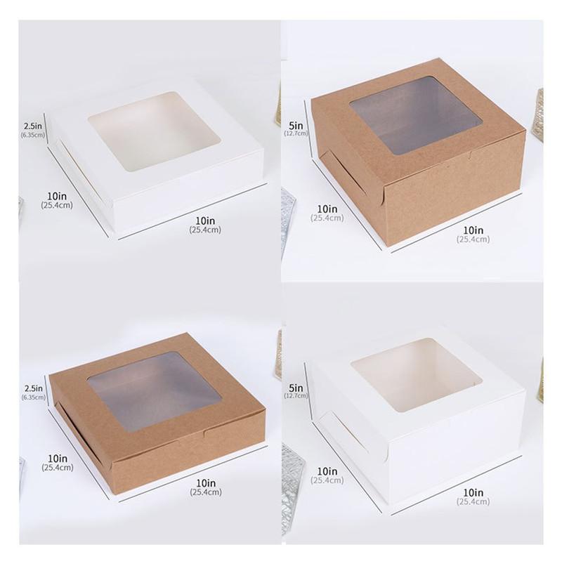 5Pcs Window Clear 10 inch Birthday Cake Pizza Box White Kraft Paper Baking Pastry Packaging Boxes