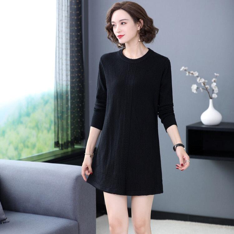 Mid-length Sweater Dress Solid Color Loose Knitted Sweater for Women Casual Long-sleeved Pullover Autumn and Winter