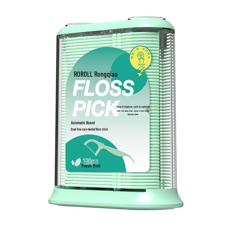 

Rongqiao Mint Double Line Floss Dispenser with Press-to-Eject Floss Picks - Family Pack Box