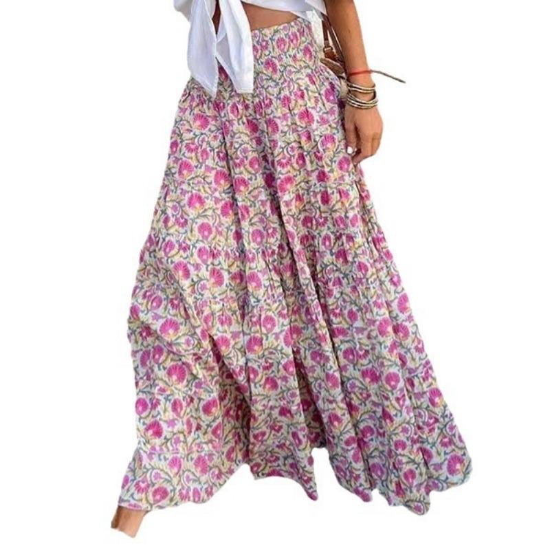 Summer Women's Skirt Printed Bohemian Beach Skirt Oversized Swing Half-body Skirt