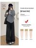 Petite Korean Style High Waist Wool Blend Plaid Wide Leg Pants - Fleece Lined for Autumn/Winter