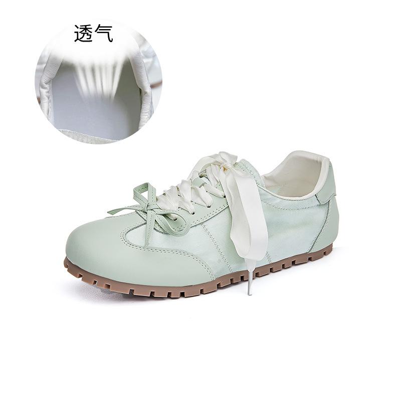 Leather German Training Shoes 2025 Summer New Flat-bottomed Sports Bow Ballet Women's Shoes Casual Versatile White Shoes Women