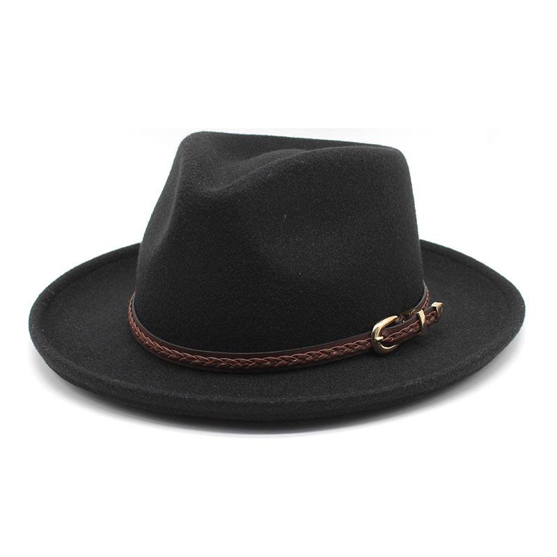 Wool Top Hat Men'S And Women'S Jazz Hat Flat-Brimmed Big Eave Hat Tweed Wool Hat