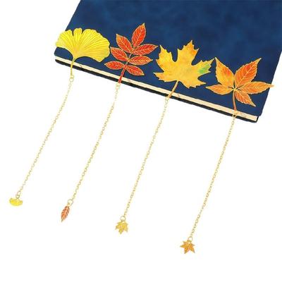 4Pcs Fall Leaves Themed Metal Bookmarks with Chain Pendant Books Page Marker Reading Aid for Book Lover Readers Writers