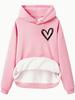 European & American Women's Heart Print Hoodie - Long Sleeve, Fleece-Lined, Kangaroo Pocket, Autumn/Winter Style
