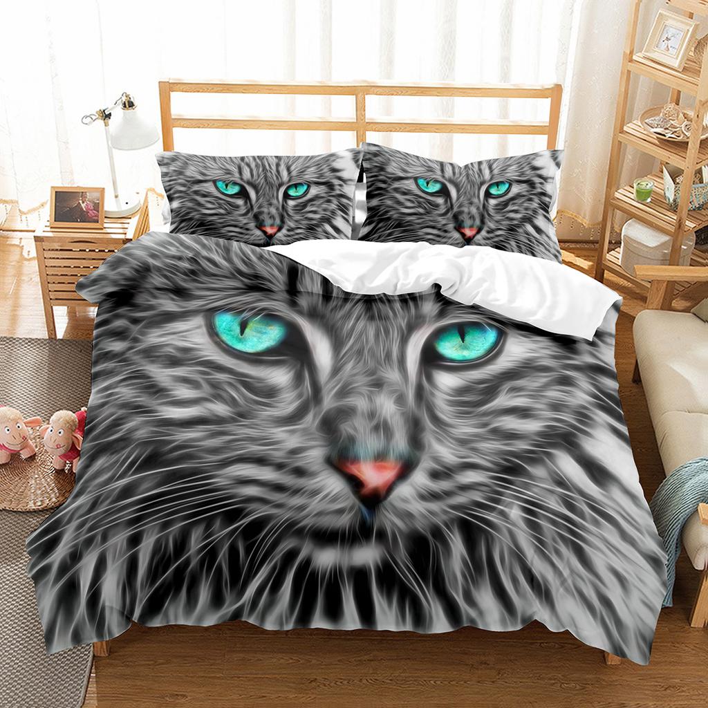 Kočičí povlečení na přikrývku Sada Vzor domácích koček Jednolůžková ložní souprava Roztomilé kotě Pro chlapce Polyester Záhadná Roztomilá kočka King Size Povlak na přikrývku