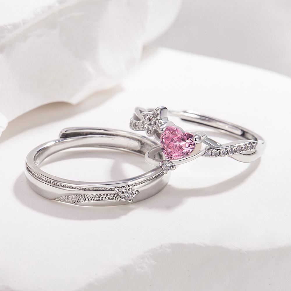 Anelli Personalizzati Cuore Rosa & Stella per Coppia - Design Semplice, Raffinato, alla Moda