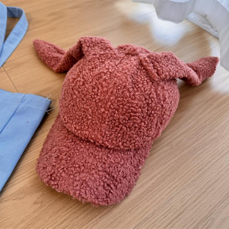 Lamb Wool Baseball Cap Women's Autumn and Winter Cute Rabbit Ears Versatile Face Small Plush Warm Cap