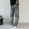Patch Ripped Jeans Men's American High Street Vintage Old Beggar Wind Straight Loose Daddy Denim Pants