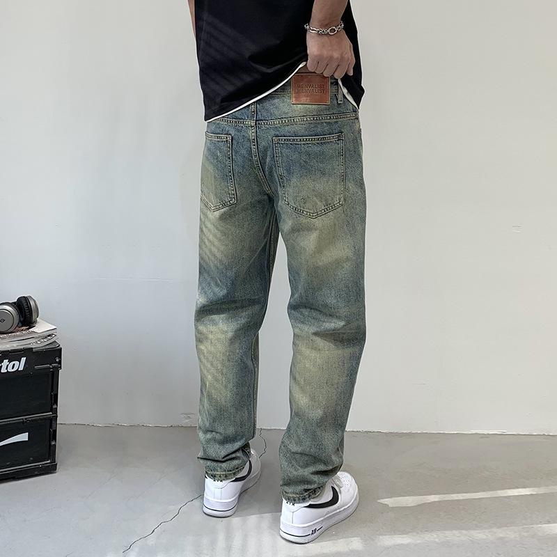 Patch Ripped Jeans Men's American High Street Vintage Old Beggar Wind Straight Loose Daddy Denim Pants