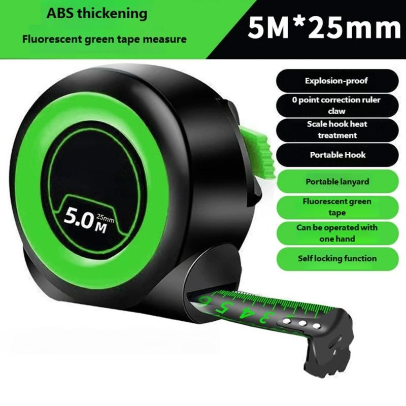 Ergonomic Handle 5M Fluorescent Measuring Tape with Portable Hook Suitable for Comfort Use in Professional&DIY Projects