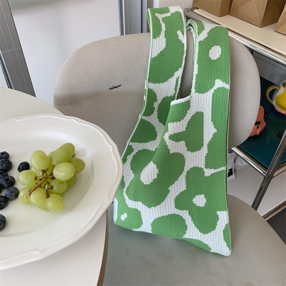 Floral Trendy Woven Knitted Clutch Bag In Soft Polyester For Outings Casual