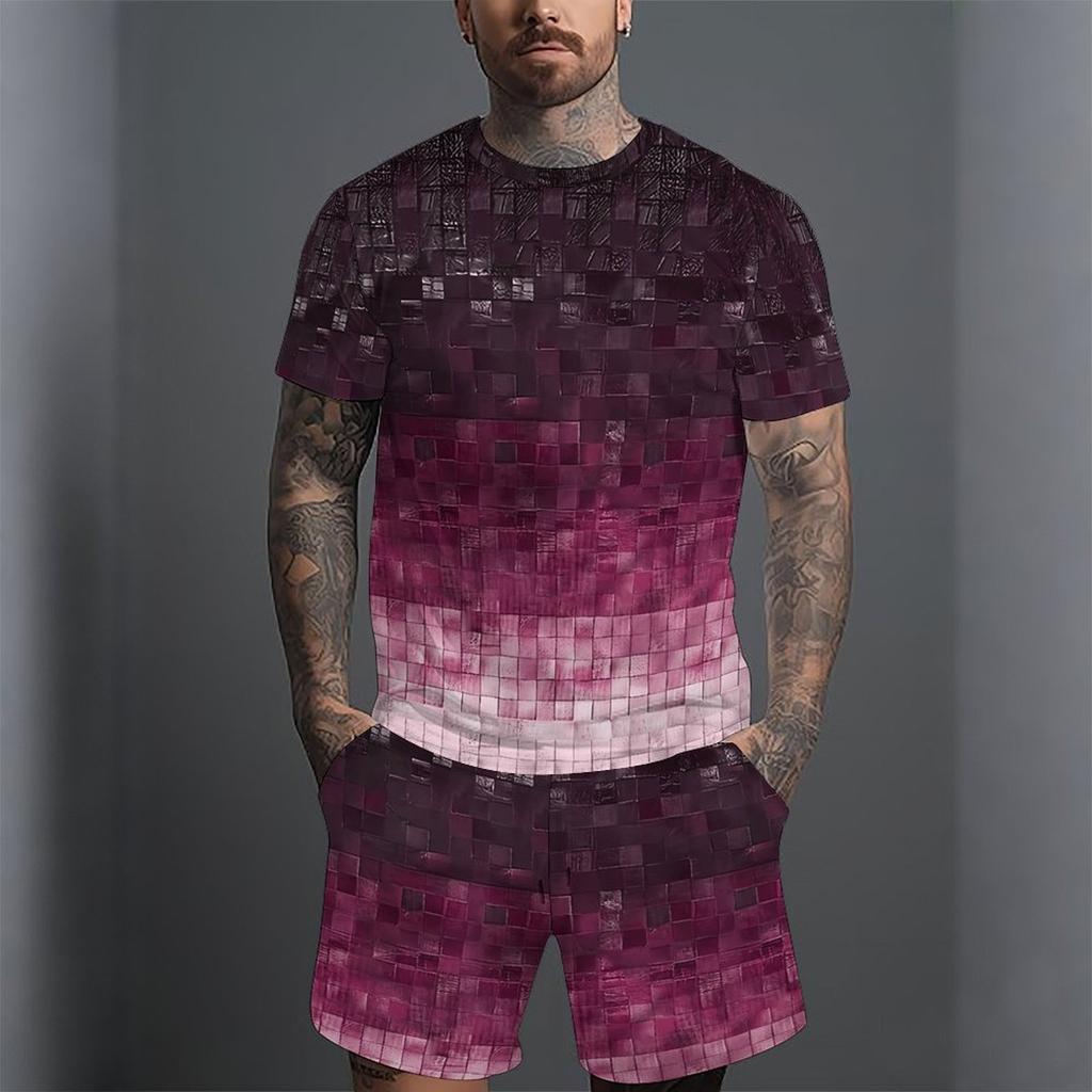 Men Black Grey Gradient Short Sleeve T Shirt And Matching Knee Shorts Two Piece Outfit