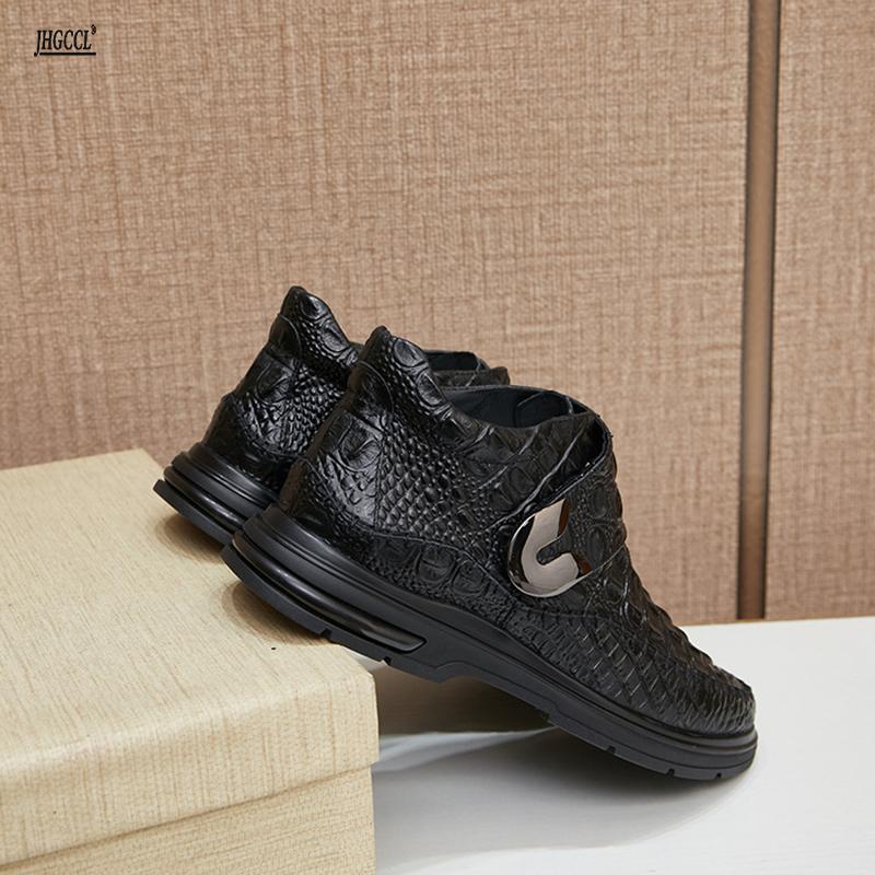 Fashion New men's leather boots for autumn and winter, warm fleece boots, crocodile leather patterned men's shoes for winter A 20