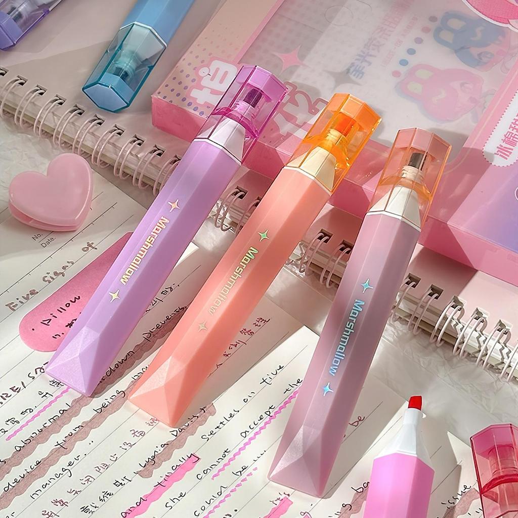 6 st Söta överstrykningspennor set, Marshmallow & Iced Soda Fluorescerande markörliner för målning, markering