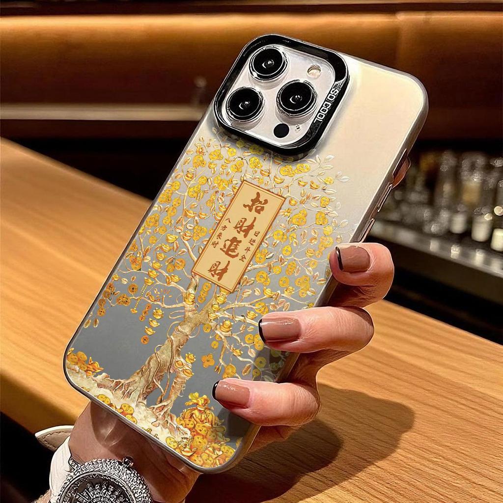 Gold Foil Tree Case for iPhone 17/16/15/14/13, Silver Color, Cross-Border, Fits 12 Pro Max Niche