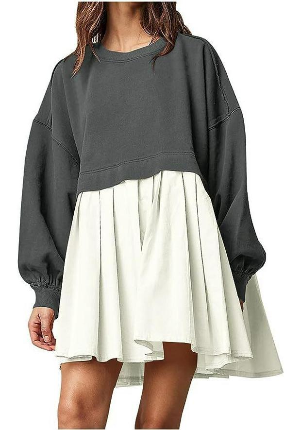Women's Solid Color Patchwork Pleated Hoodie Dress - Autumn/Winter 2026 Collection