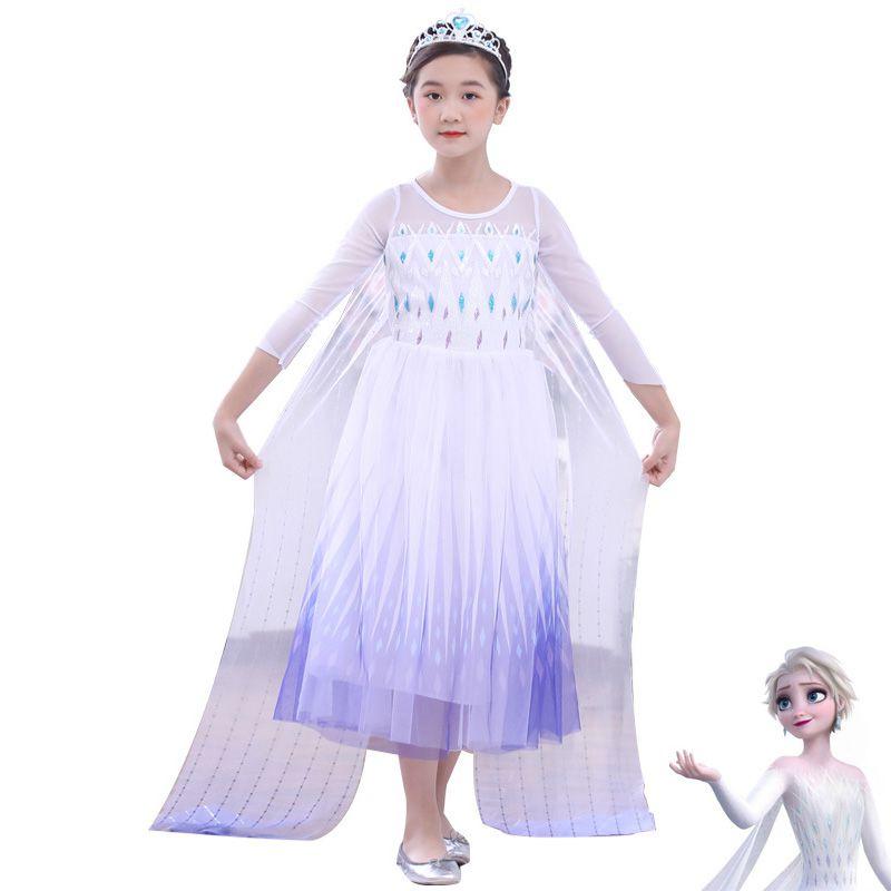 Snow Queen Frozen2 Cosplay Costume Elsa White Fancy Birthday Party Dress Outfit