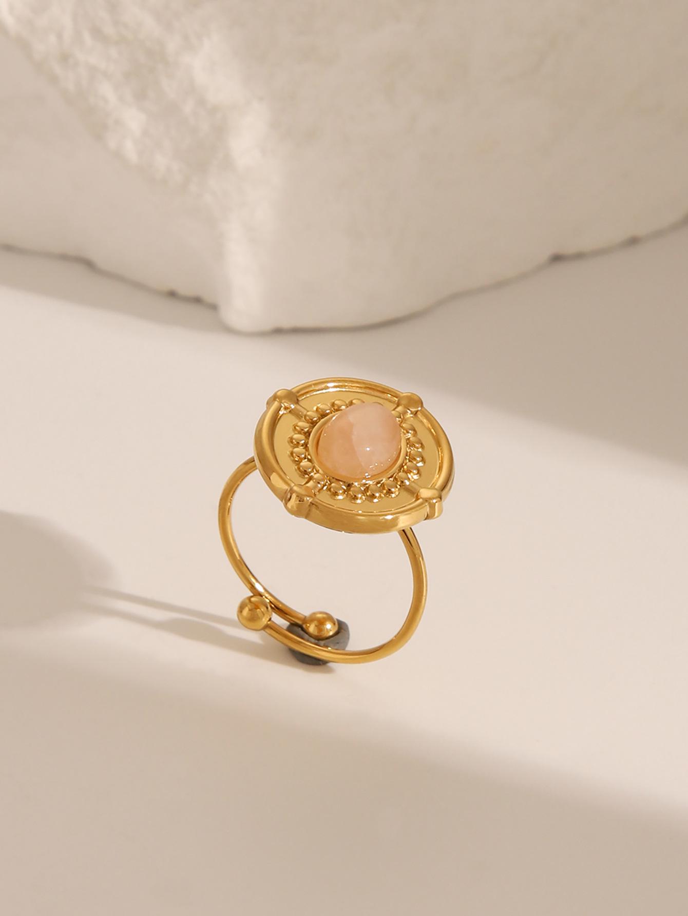 

Кольцо из нержавеющей стали с покрытием из 18-каратного золота и бирюзой - Элегантное, универсальное, высококачественное женское украшение. Adjustable Open