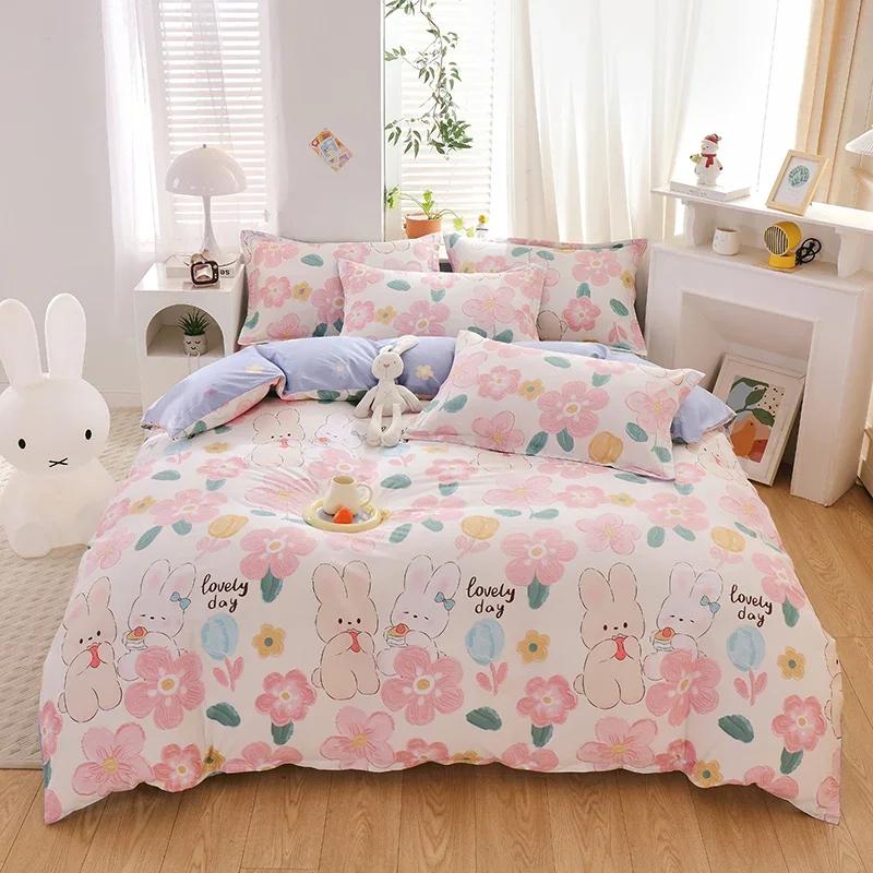 Schattige Aardbei en Gestreepte Dekbedovertrek Katoen Materiaal Kawaii Beddengoed Collectie Zacht Omkeerbare Botanische Dekbedhoes Met 2 Kussenslopen Single 150x200cm