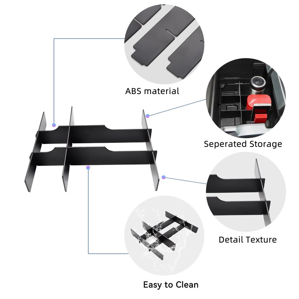 BBQ1 for Dodge Ram 1500 2500 3500 2019-2025 Center Armrest Lower layer Storage Box Partition Tray Organizer Car Interior Accessories