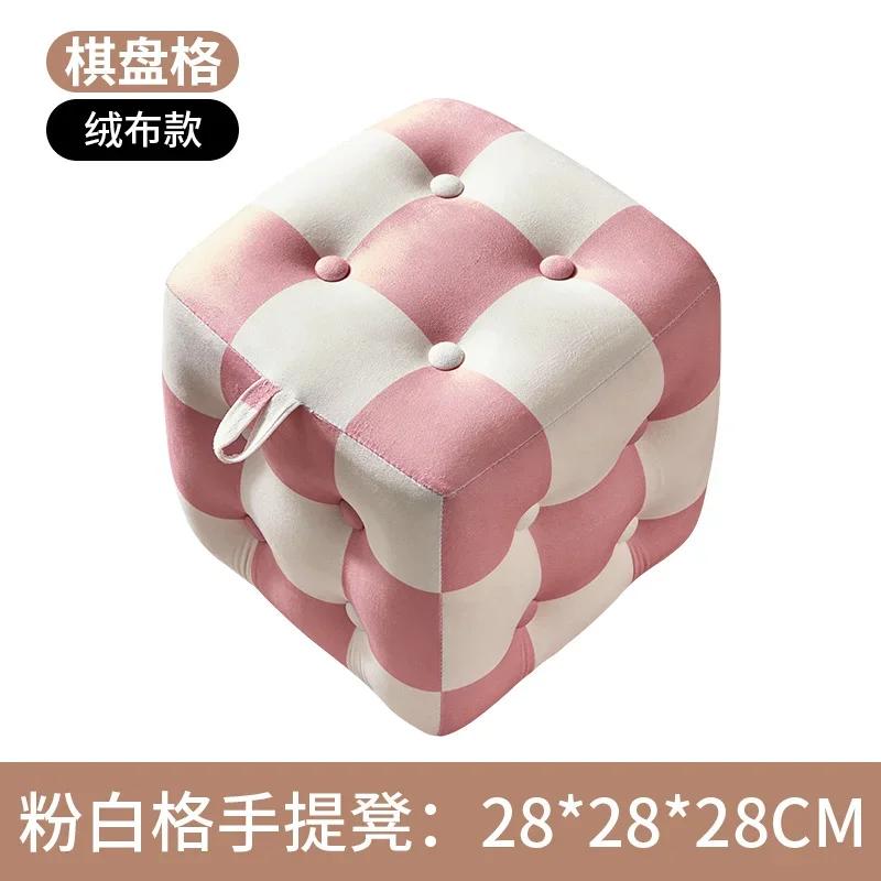 Checkerboard Hallway Ottoman Living Room and Children's Stool with High Elastic Sponge Step Velvet Fabric Pouffe with Storage