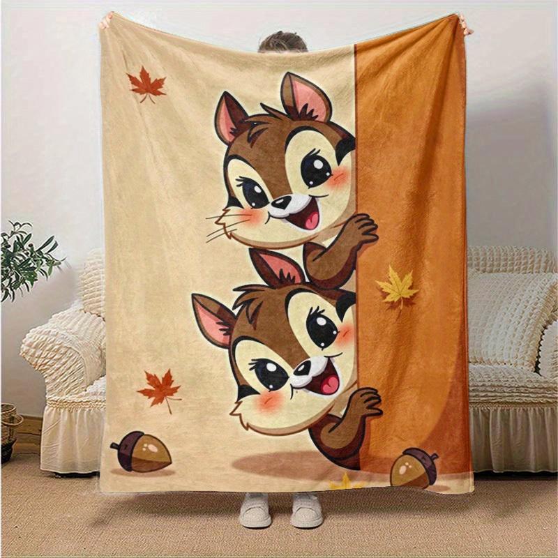 1pc Seasonal Home Decorative Blanket, Universal Throw for All Seasons, Cute Squirrel Design, for Decorating Your Own Sofa and Living Room, S
