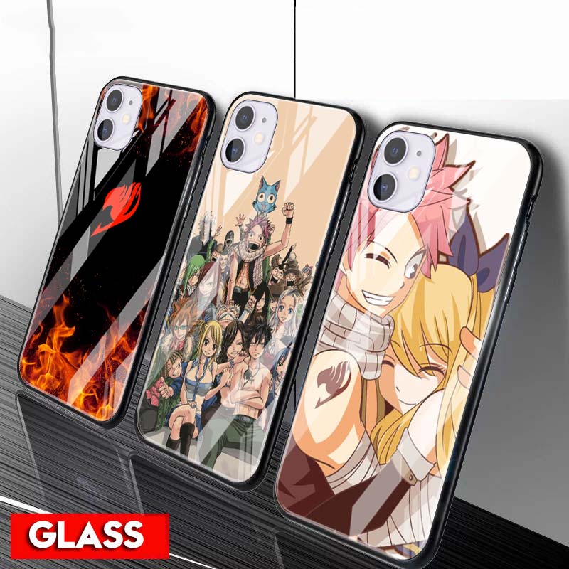 Hülle aus gehärtetem Glas für iPhone 12 Mini 11 12 Pro Max 7 8 XR SE X XS MAX 6 6s 7 8 Plus 11 Pro Fairy Tail Erza Natsu Handyhülle