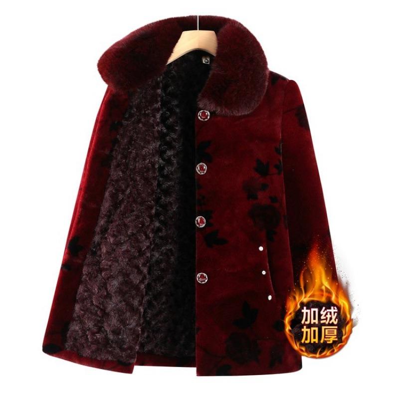 Middle-aged mother autumn and winter coat velvet grandma clothes cotton clothes with fur collar thickened elderly clothes winter clothes old lady