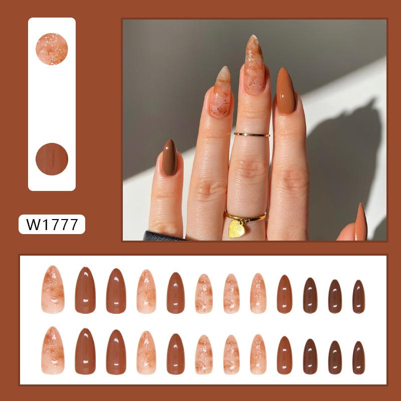 Fake nails wearing nail pieces Autumn and winter milk tea fake nails simple removable pieces Almond nail 24 pieces